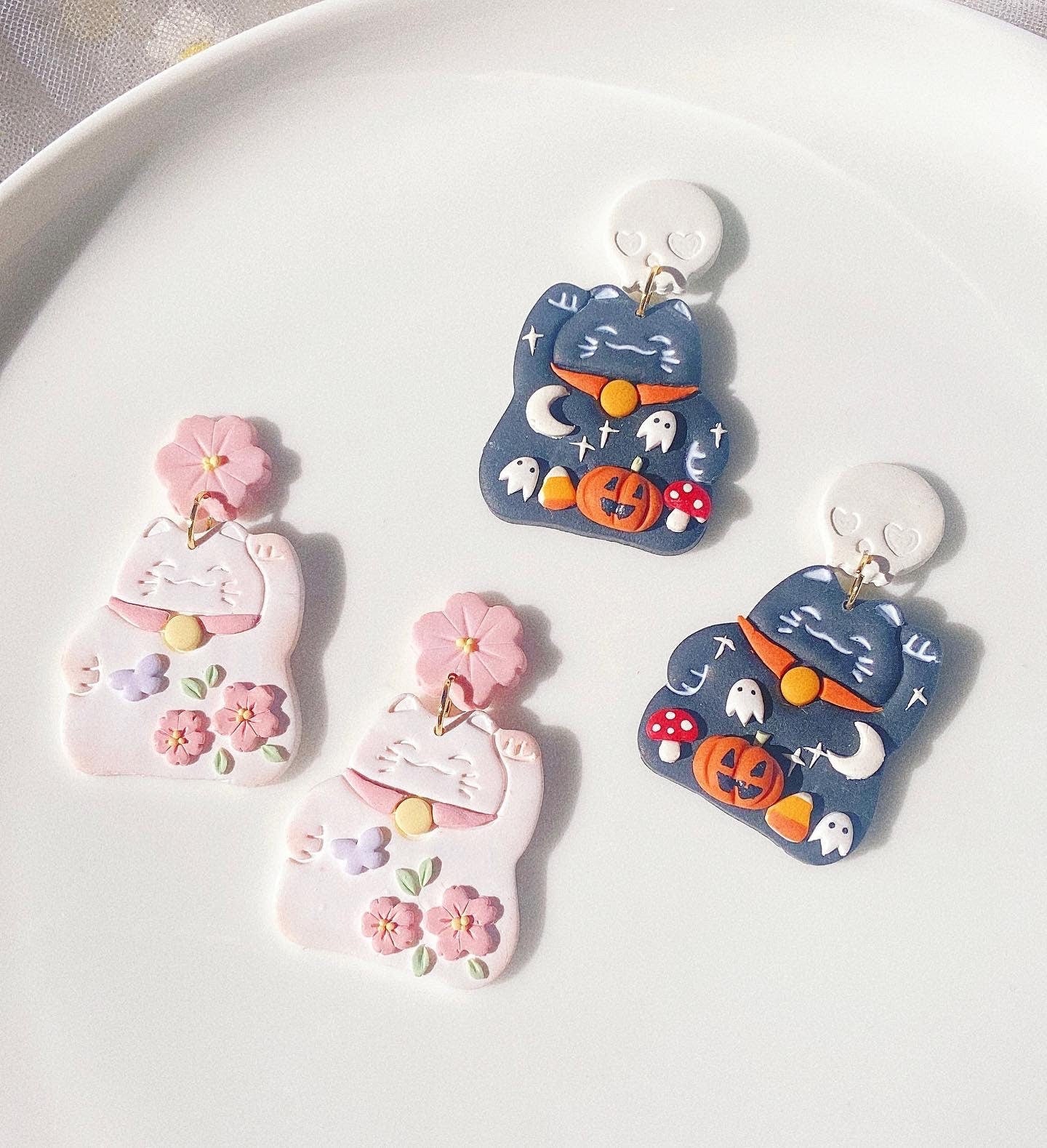 Lucky Cat Cherry Blossom Earrings