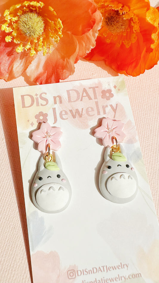 Totoro Sakura Drop Earrings – Ghibli Inspired Kawaii Jewelry