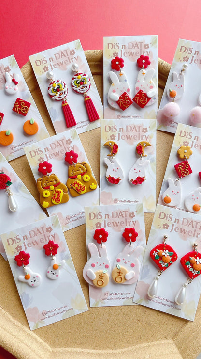 Lion Dance Head CNY Earrings