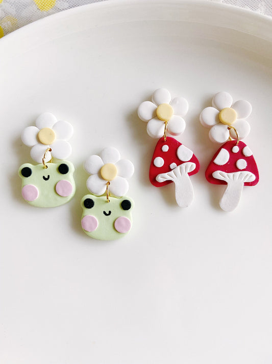 Daisy Frog Clay Earrings