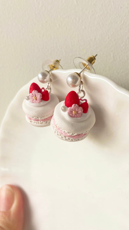 Strawberry Cream Macaron Miniature Earrings