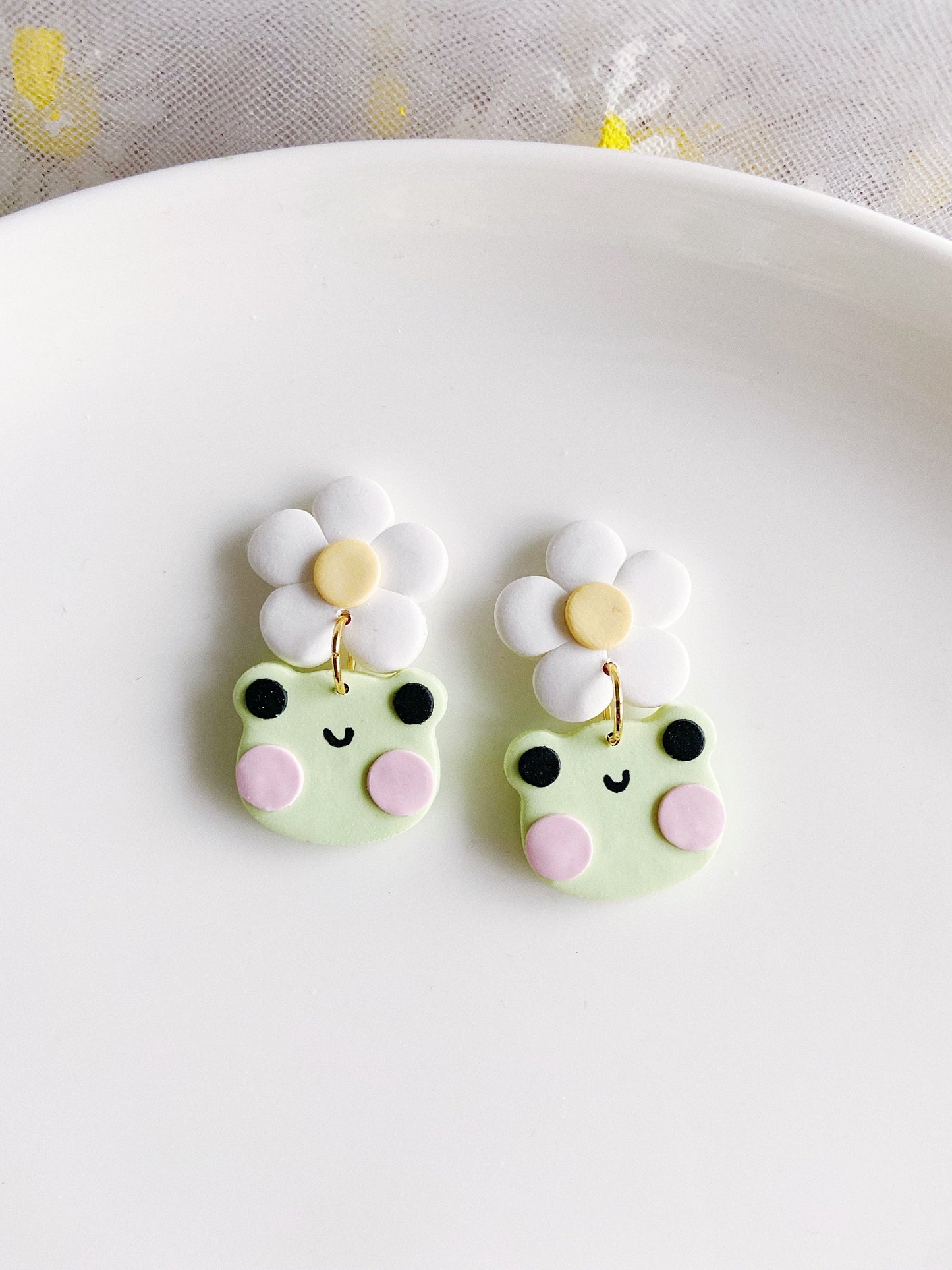 Daisy Frog Clay Earrings