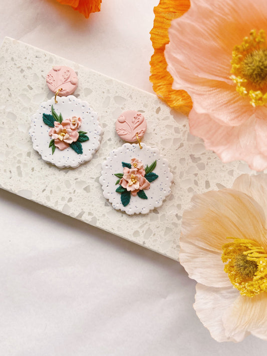 Pink Flower Clay Earrings