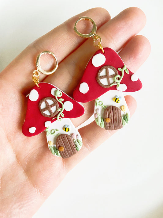 Mushroom House Clay Earrings
