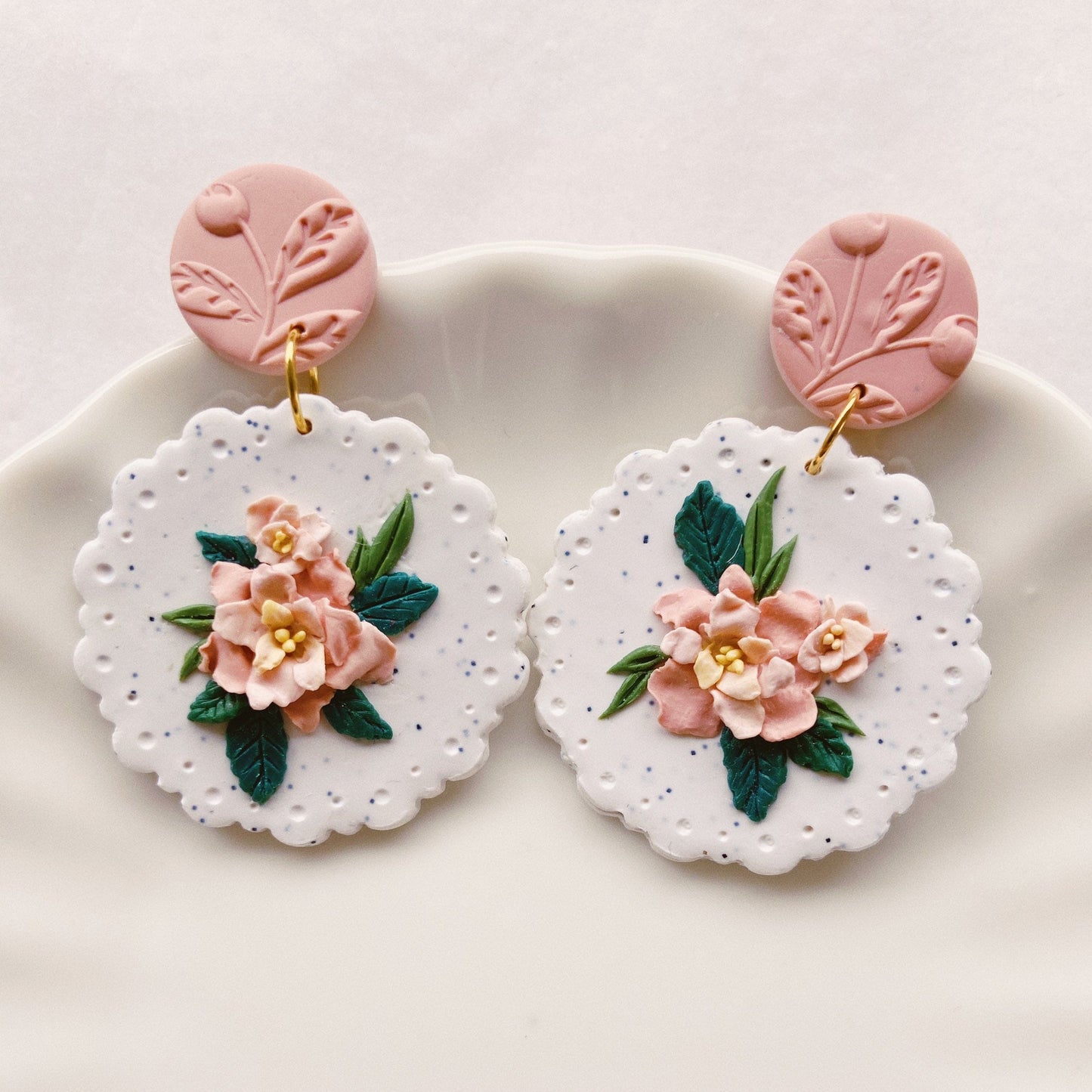 Pink Flower Clay Earrings