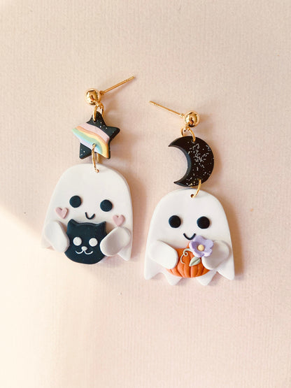 Halloween Ghost Holding Pumpkin Earrings