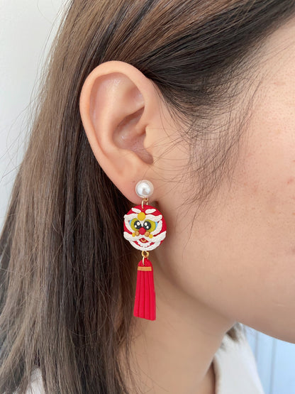 Lion Dance Head CNY Earrings