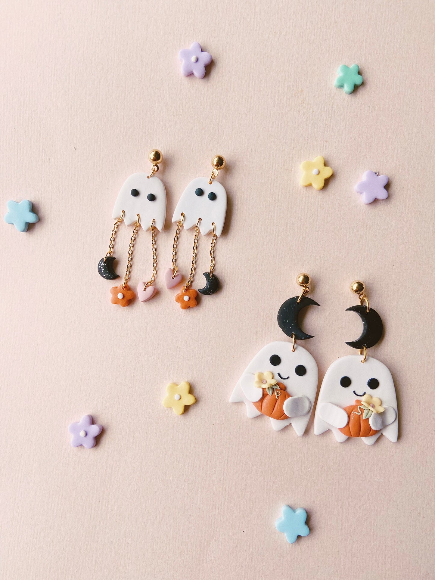 Halloween Ghost Holding Pumpkin Earrings