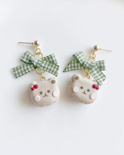 Strawberry Bear Macaron Clay Earrings