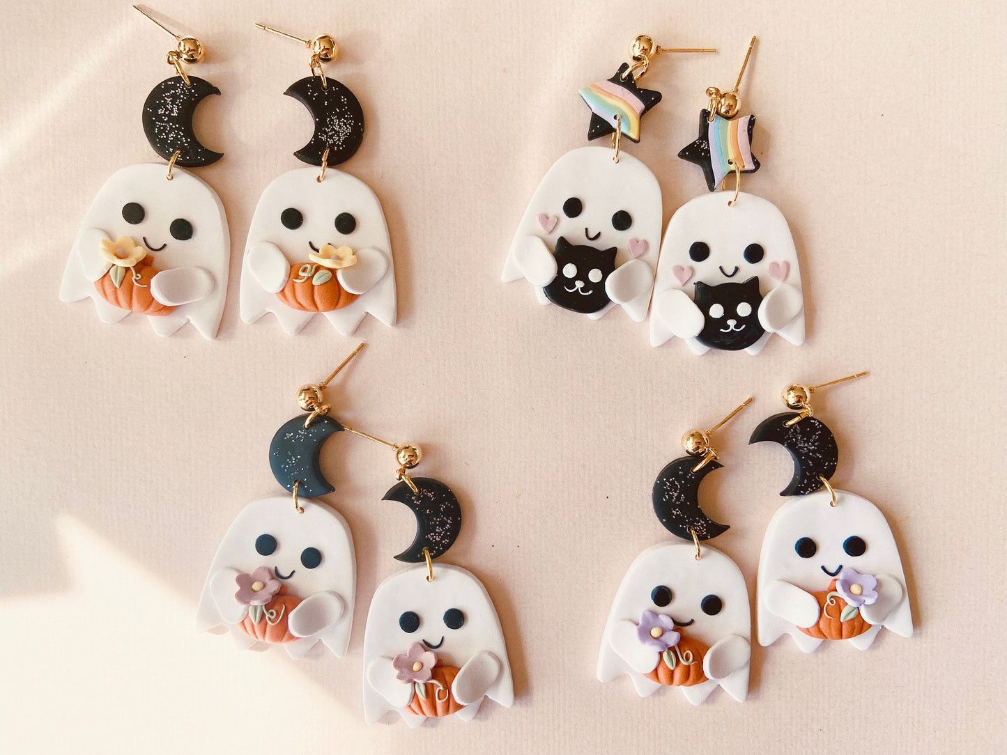 Halloween Ghost Holding Pumpkin Earrings