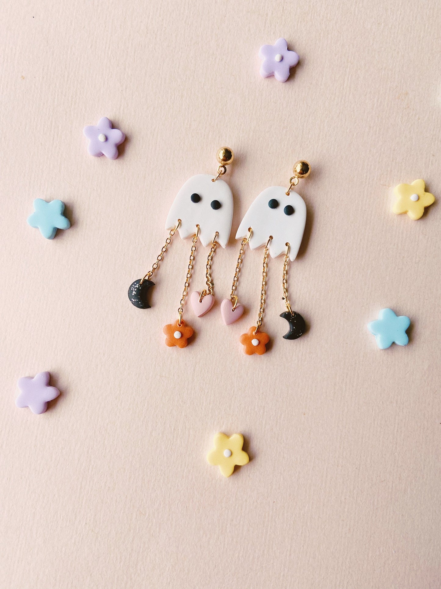 Halloween Ghost Holding Pumpkin Earrings