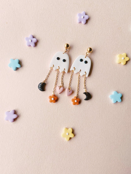 Halloween Ghost Holding Pumpkin Earrings