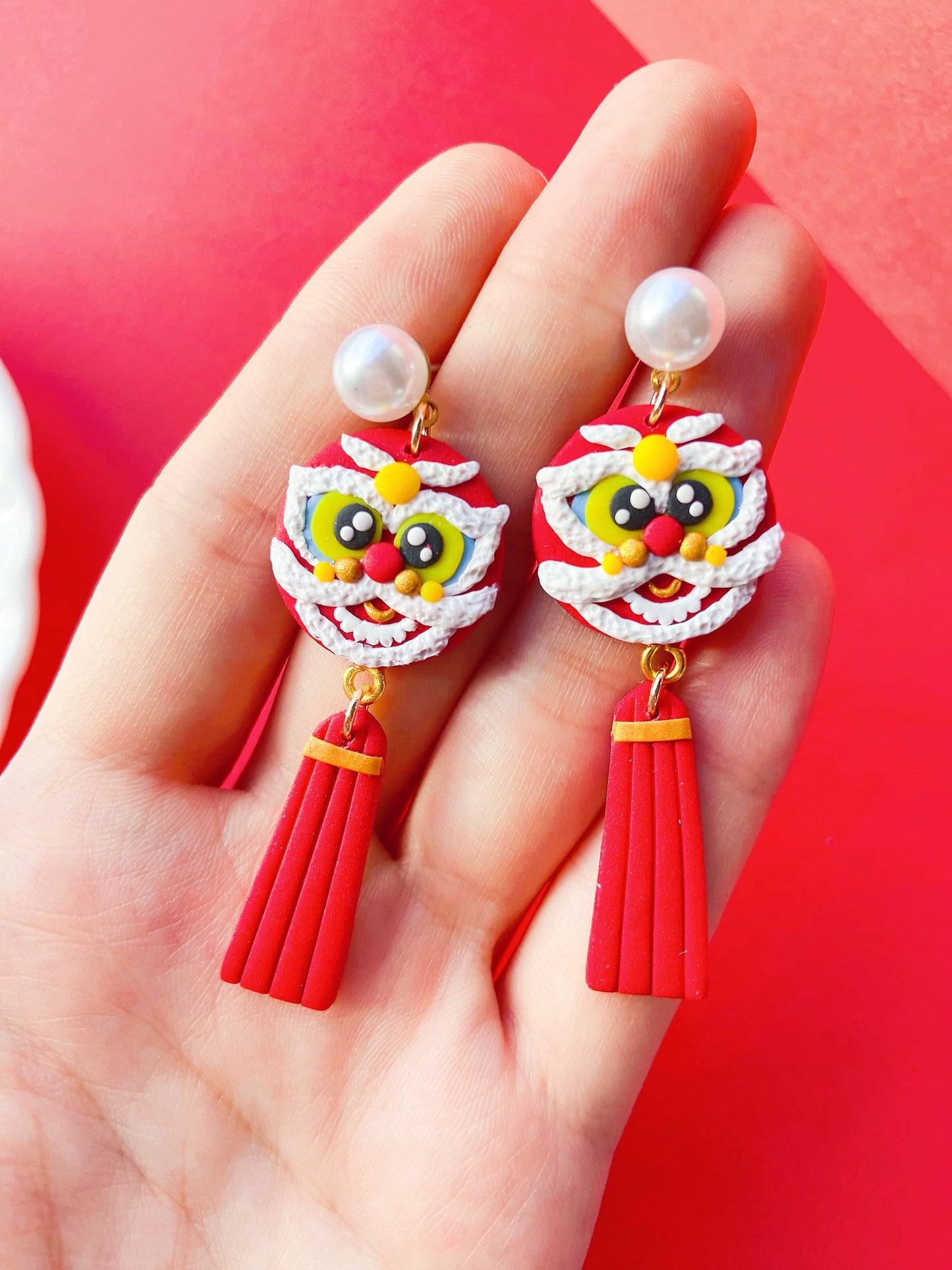 Lion Dance Head CNY Earrings