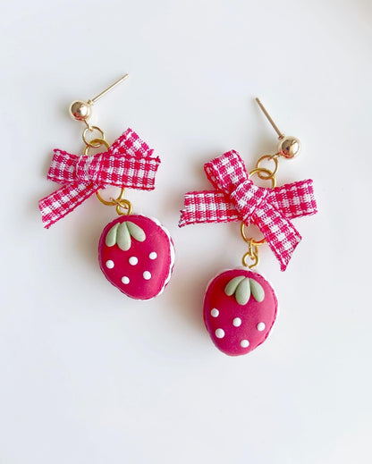 Strawberry Bear Macaron Clay Earrings