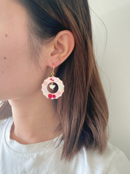 Love Bird Wreath Clay Earrings