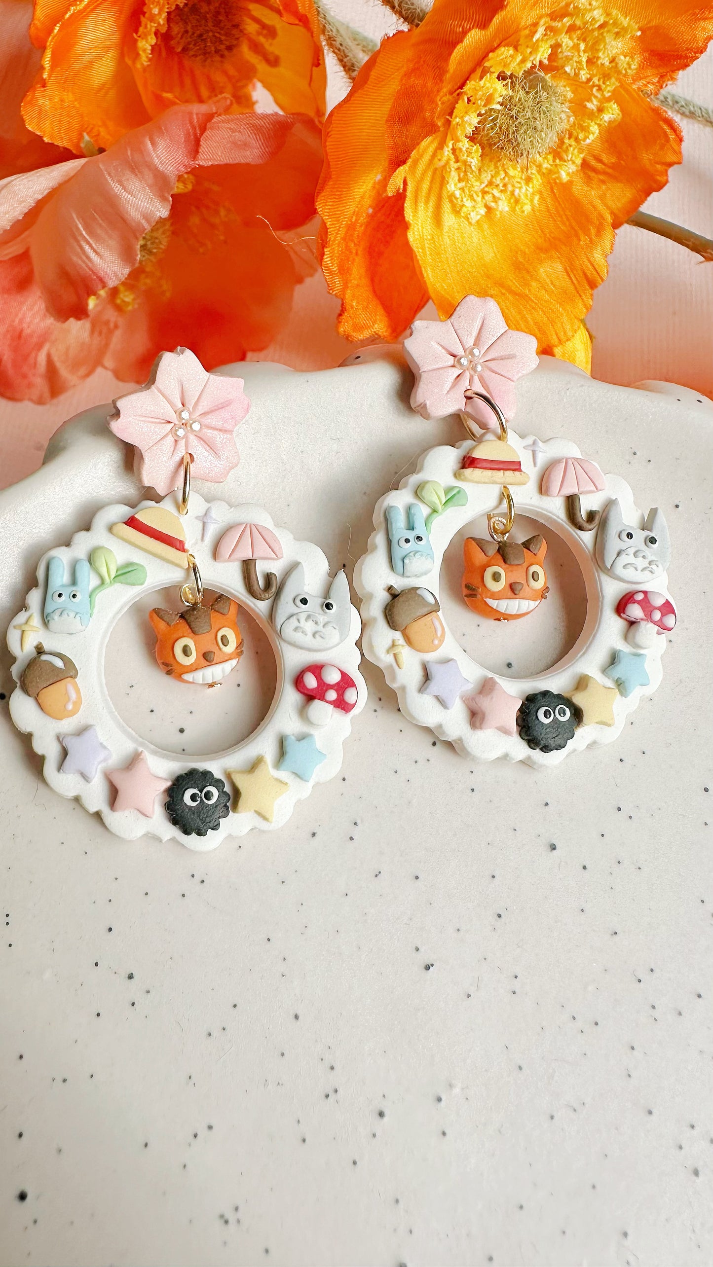 Totoro Forest Wreath Handmade Clay Earrings – Studio Ghibli Inspired Kawaii Jewelry