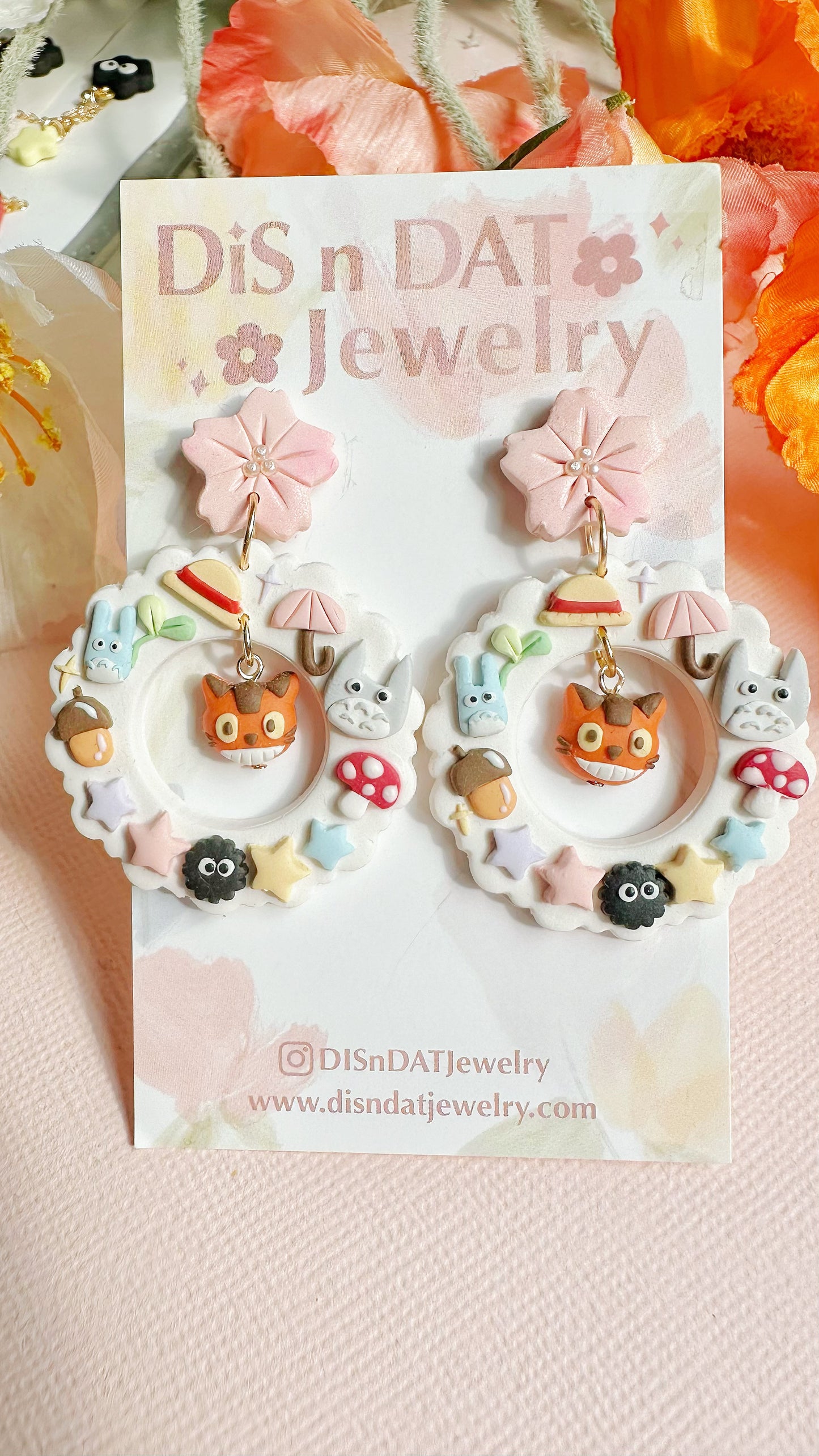 Totoro Forest Wreath Handmade Clay Earrings – Studio Ghibli Inspired Kawaii Jewelry