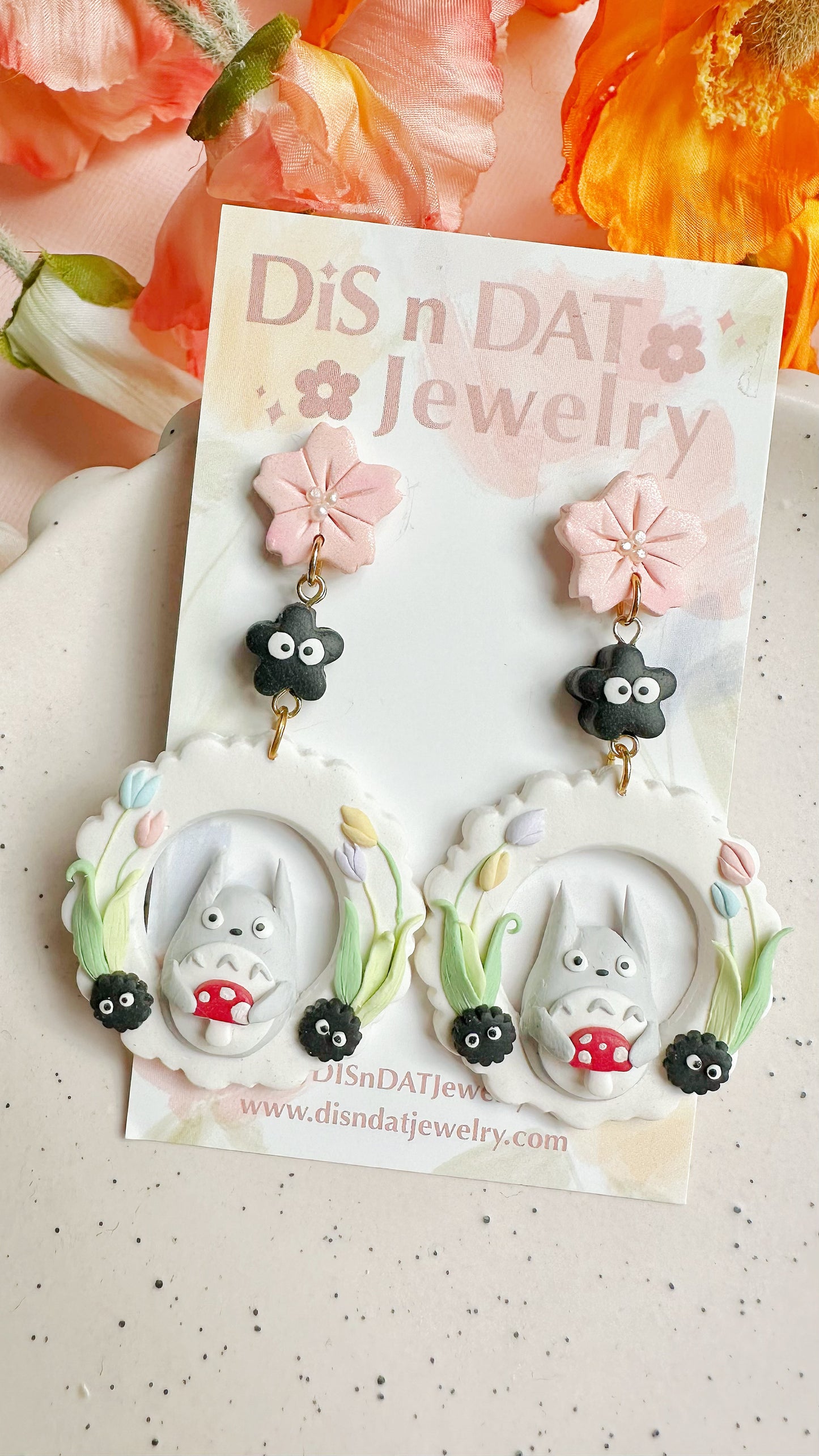 Totoro Sakura Garden Clay Dangle Earrings