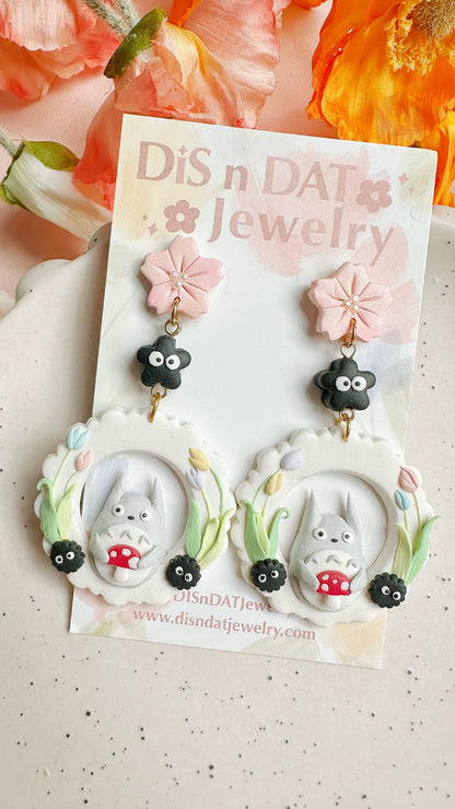 Totoro Sakura Garden Clay Dangle Earrings