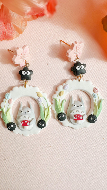 Totoro Sakura Garden Clay Dangle Earrings