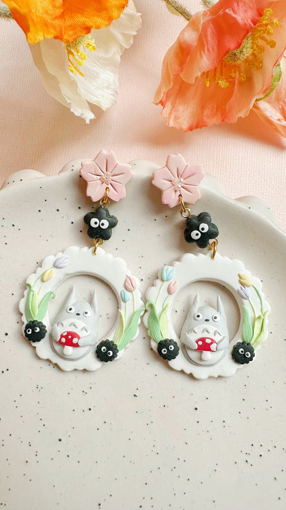Totoro Sakura Garden Clay Dangle Earrings