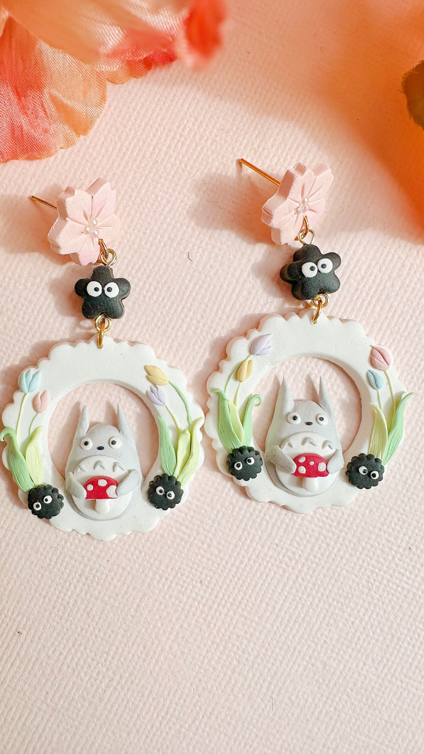 Totoro Sakura Garden Clay Dangle Earrings