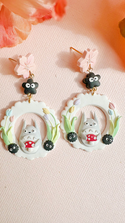 Totoro Sakura Garden Clay Dangle Earrings