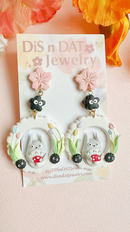 Totoro Sakura Garden Clay Dangle Earrings