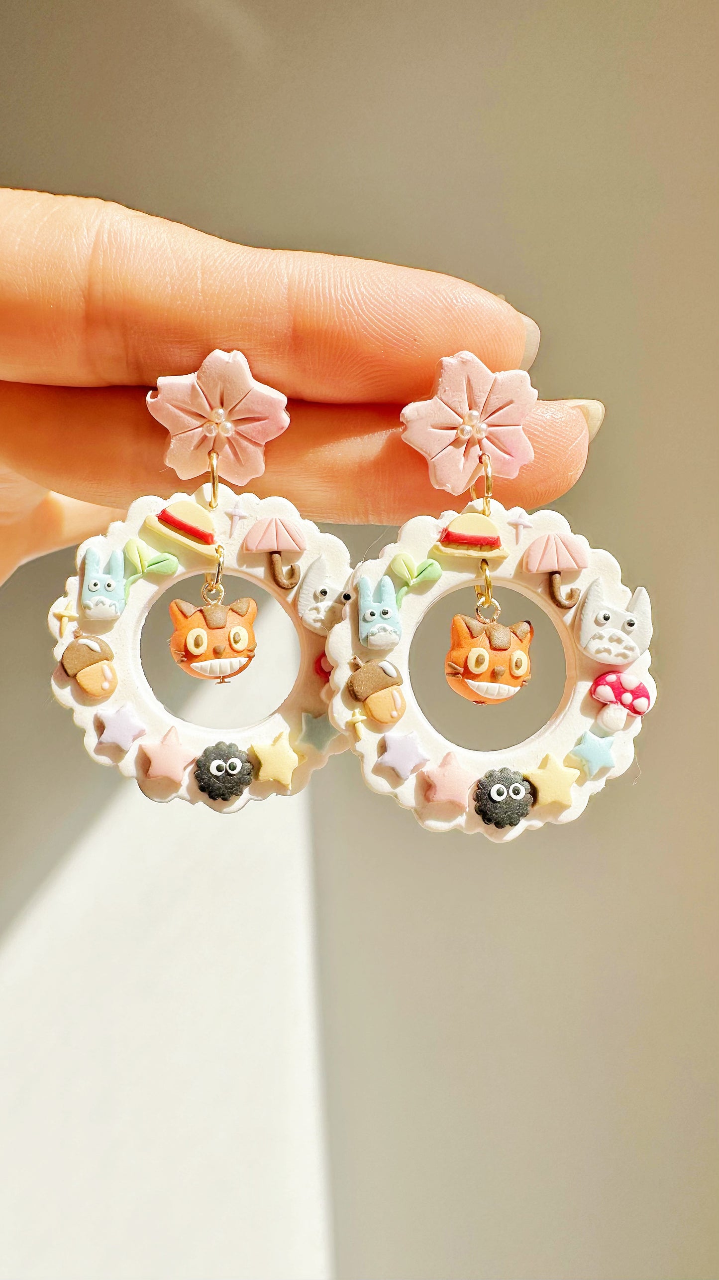 Totoro Forest Wreath Handmade Clay Earrings – Studio Ghibli Inspired Kawaii Jewelry