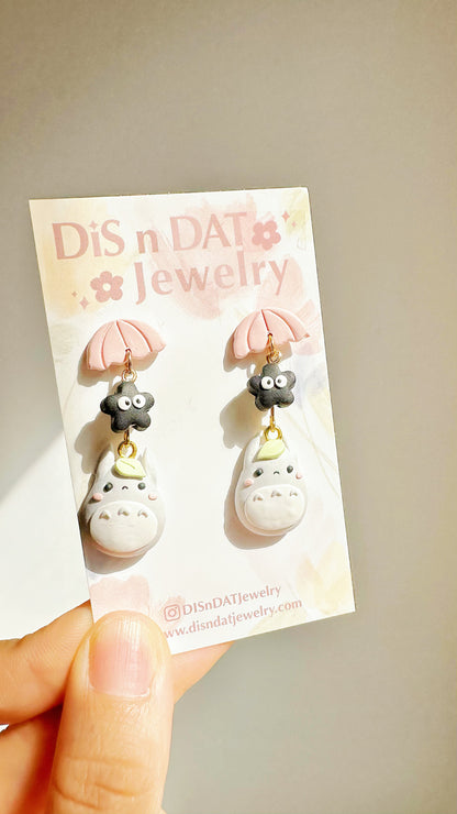 Tiny Totoro Umbrella Clay Earrings