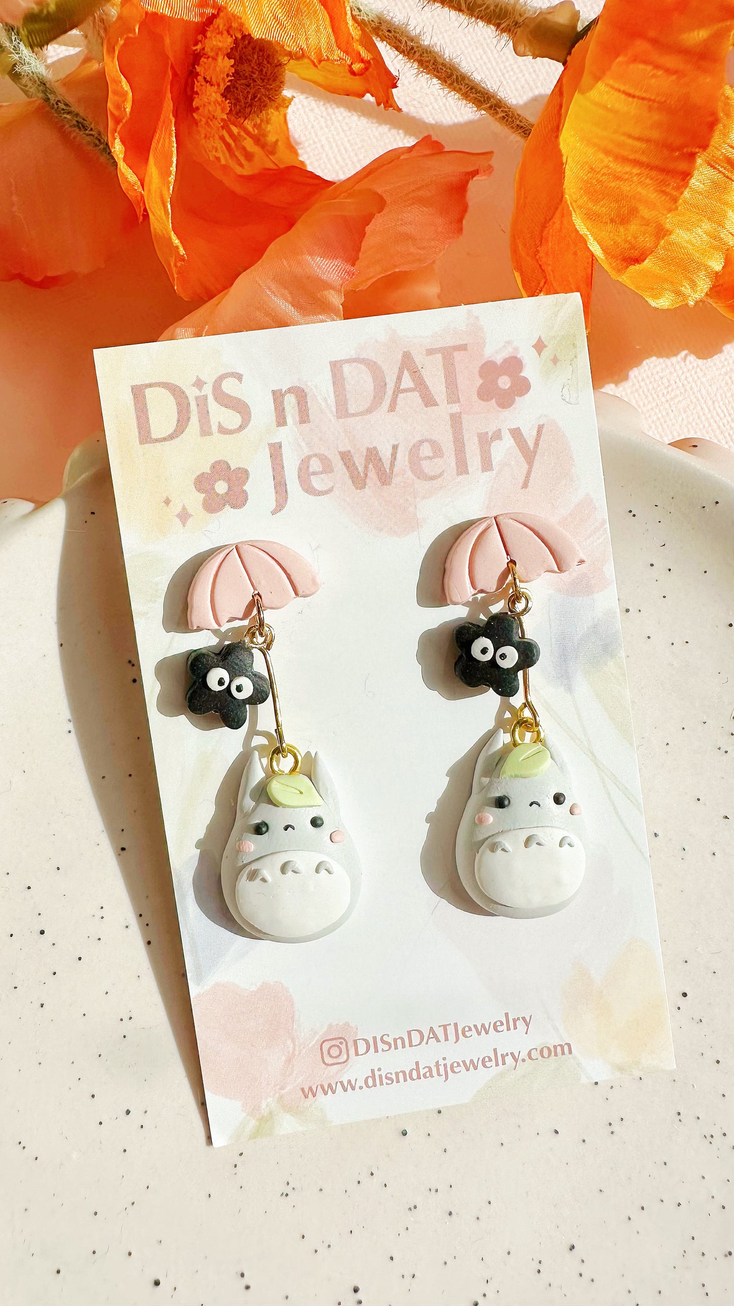 Tiny Totoro Umbrella Clay Earrings