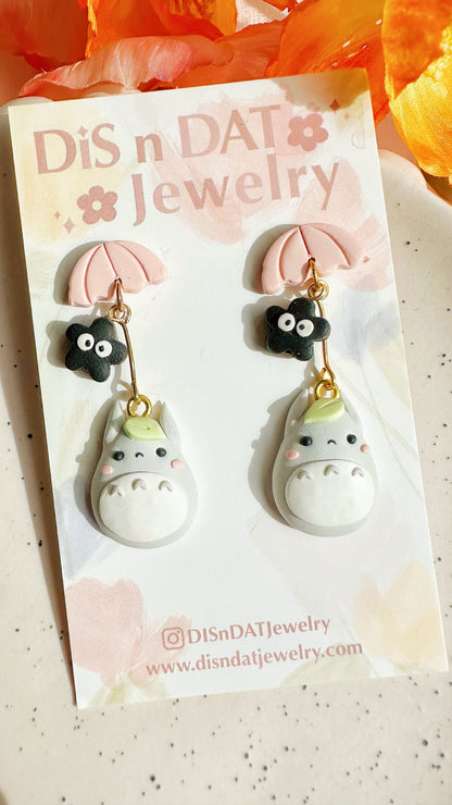 Tiny Totoro Umbrella Clay Earrings