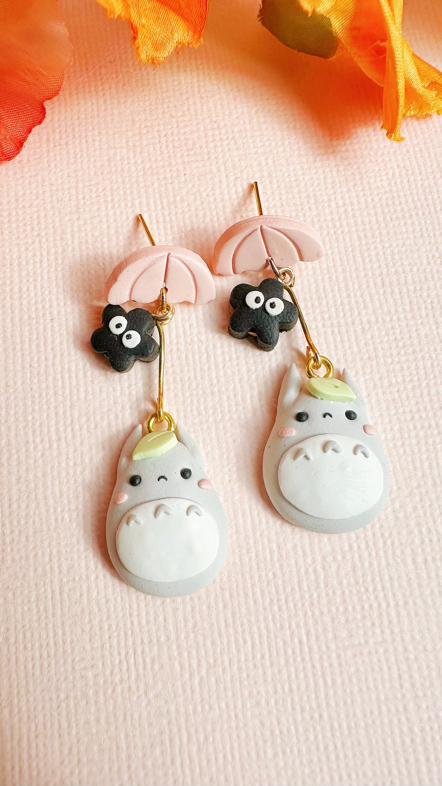 Tiny Totoro Umbrella Clay Earrings