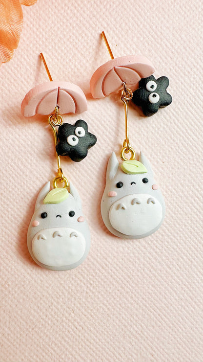 Tiny Totoro Umbrella Clay Earrings