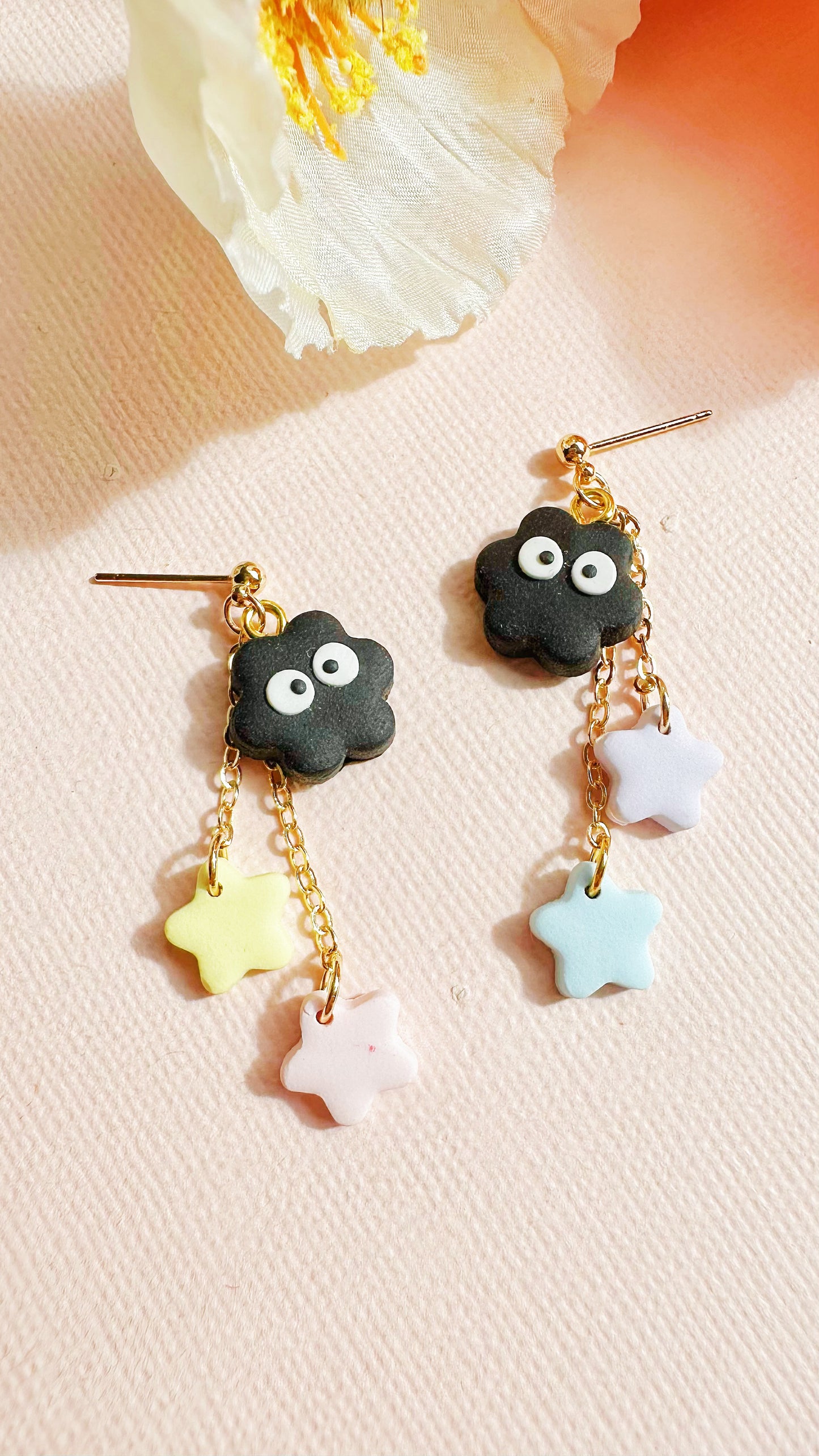 Soot Sprite Star Dangle Earrings – Handmade Polymer Clay Totoro Inspired Jewelry