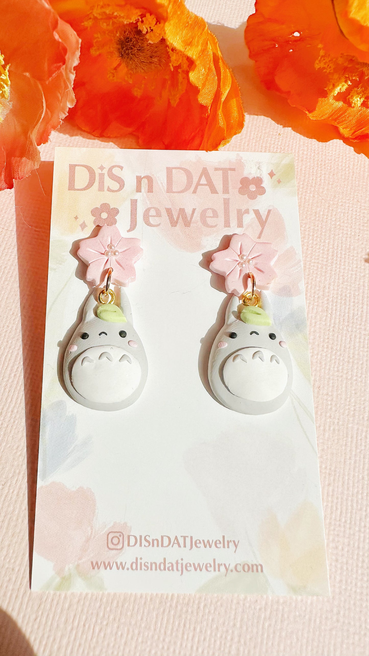 Totoro Sakura Drop Earrings – Ghibli Inspired Kawaii Jewelry