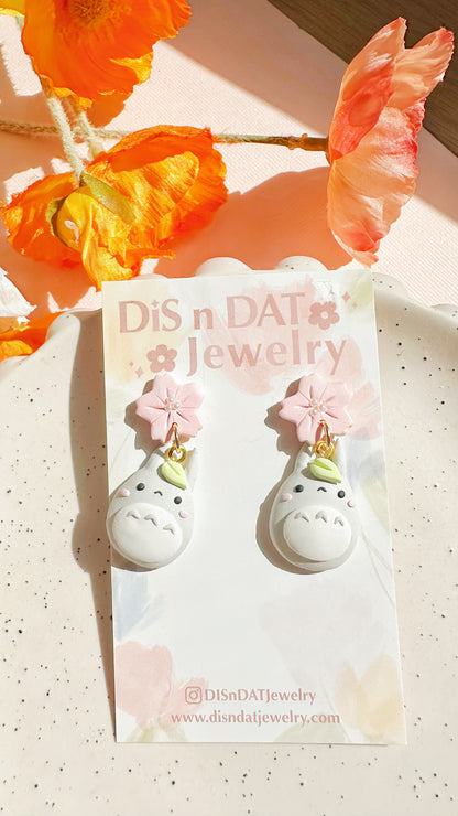 Totoro Sakura Drop Earrings – Ghibli Inspired Kawaii Jewelry