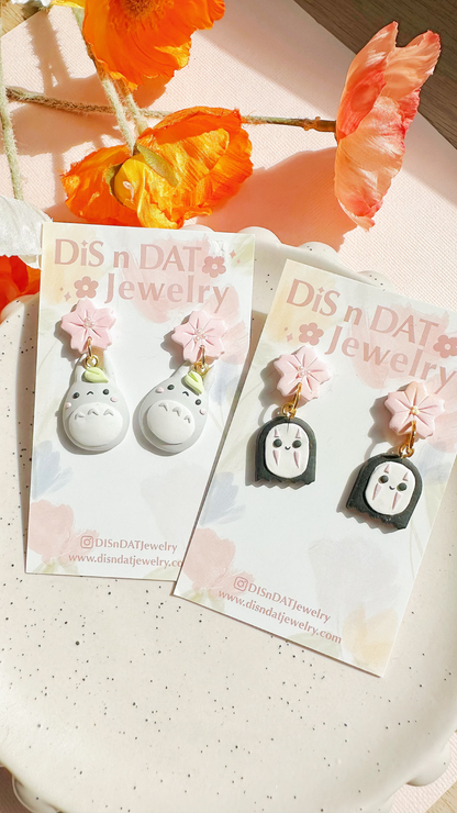 Totoro Sakura Drop Earrings – Ghibli Inspired Kawaii Jewelry