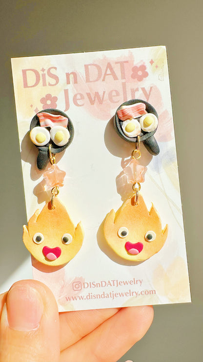 Calcifer Breakfast Pan Earrings - Howl’s Moving Castle Inspired Clay Jewelry