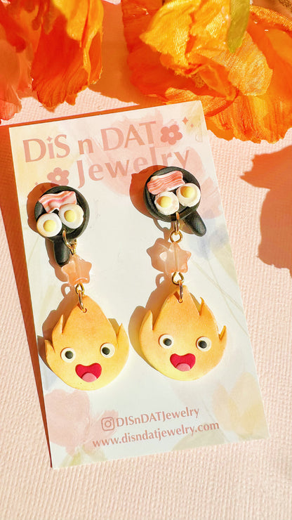 Calcifer Breakfast Pan Earrings - Howl’s Moving Castle Inspired Clay Jewelry