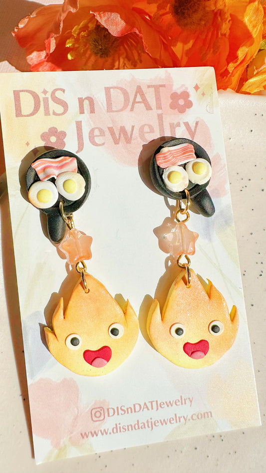 Calcifer Breakfast Pan Earrings - Howl’s Moving Castle Inspired Clay Jewelry