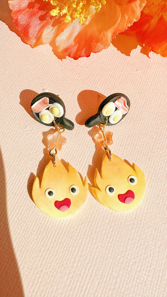 Calcifer Breakfast Pan Earrings - Howl’s Moving Castle Inspired Clay Jewelry