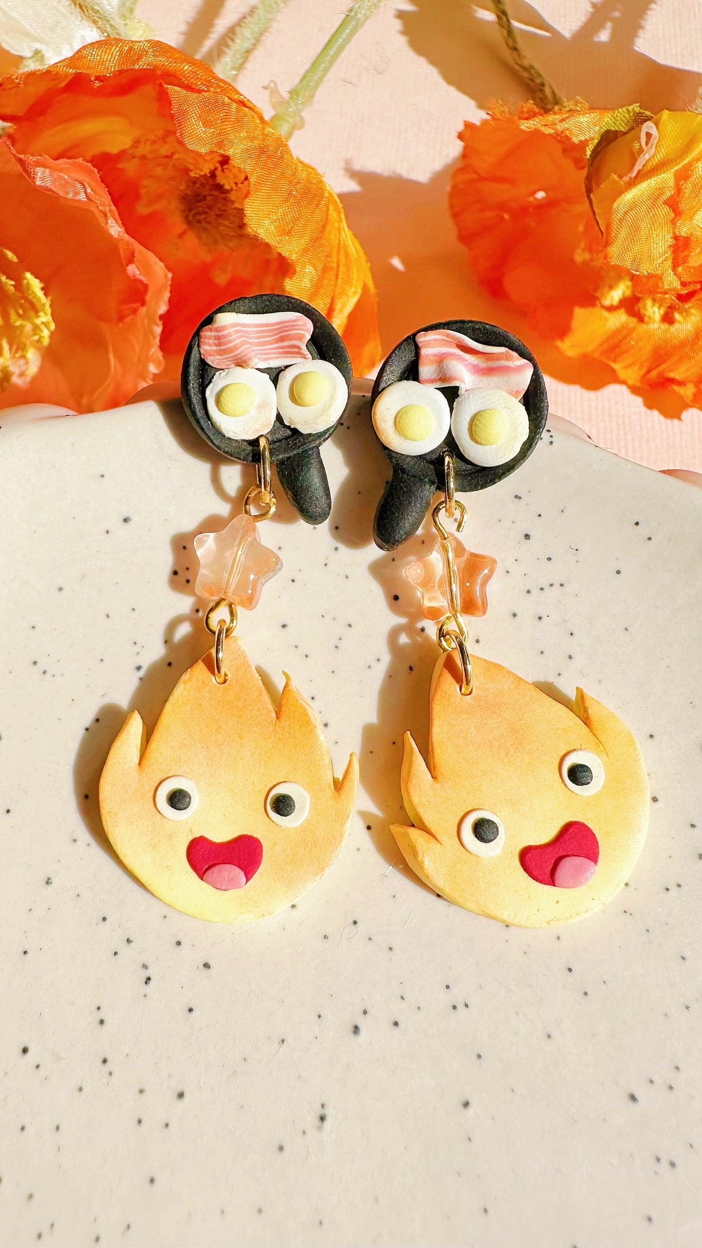 Calcifer Breakfast Pan Earrings - Howl’s Moving Castle Inspired Clay Jewelry