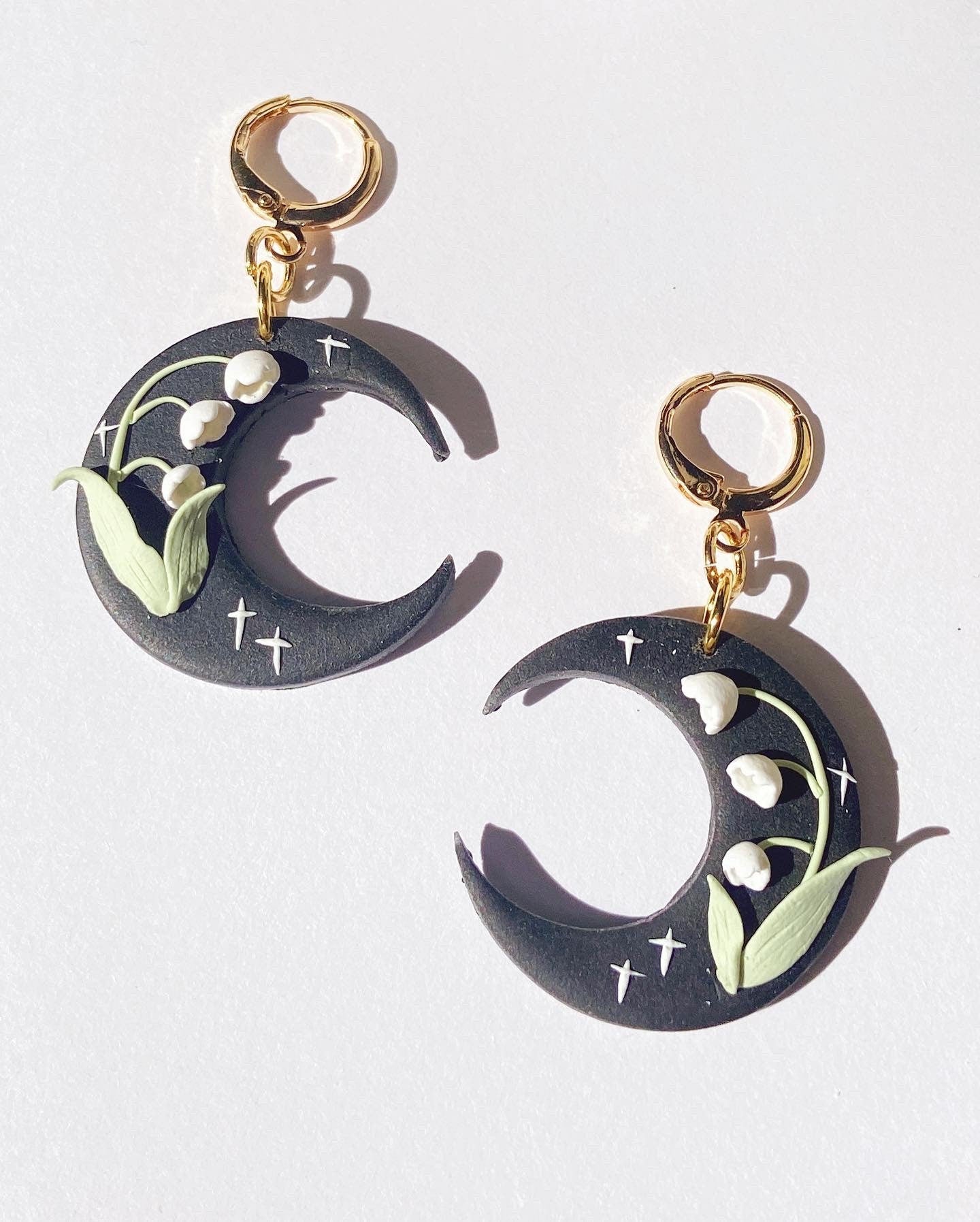 Lily of Valley Black Moon Earrings