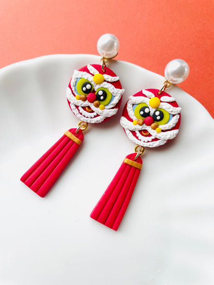 Lion Dance Head CNY Earrings