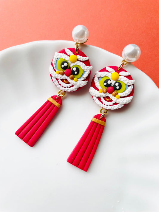 Lion Dance Head CNY Earrings