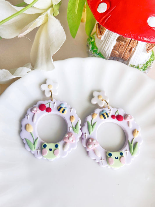 Frog Tulip Pastel Clay Earrings