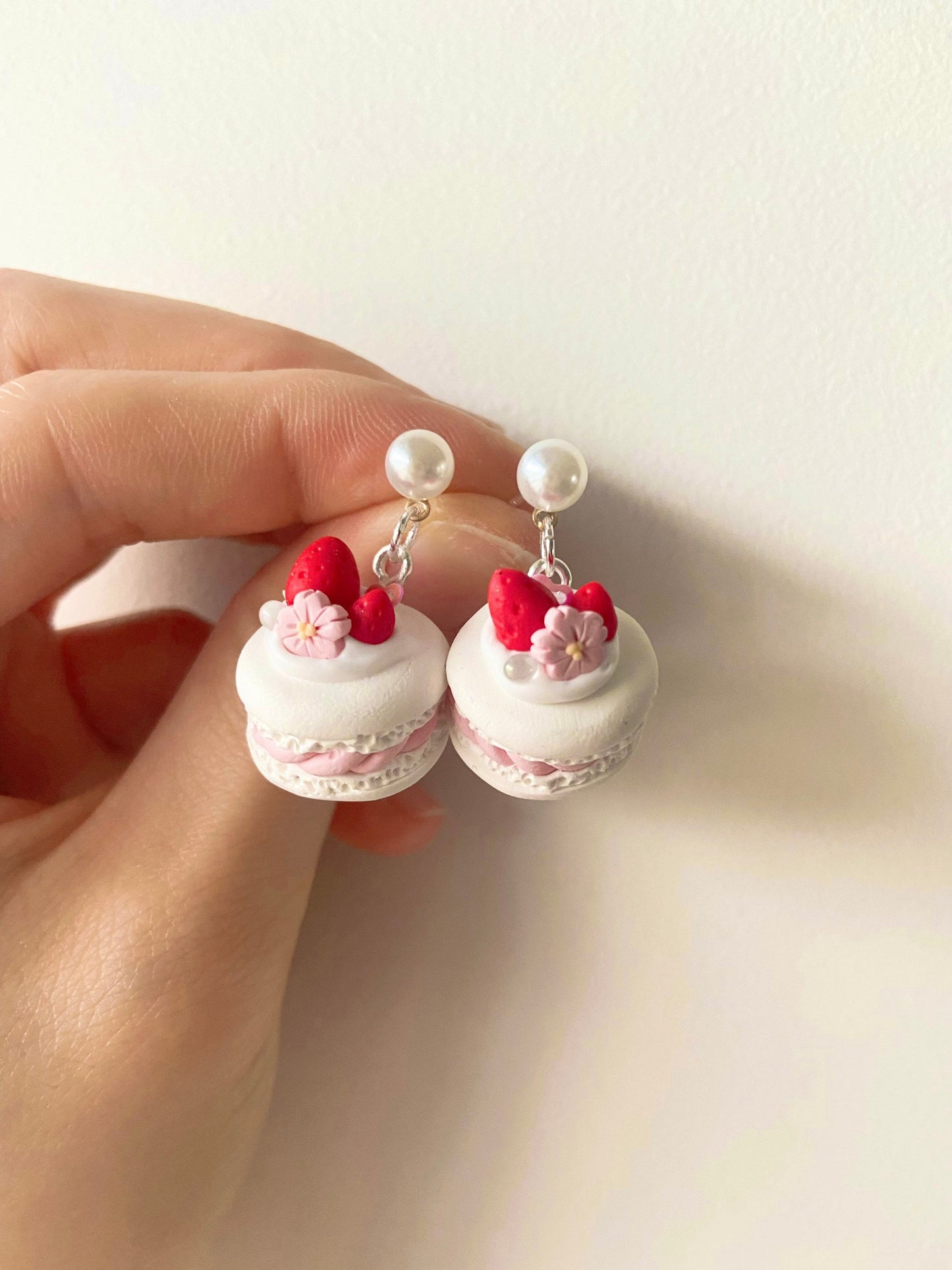 Strawberry Cream Macaron Miniature Earrings