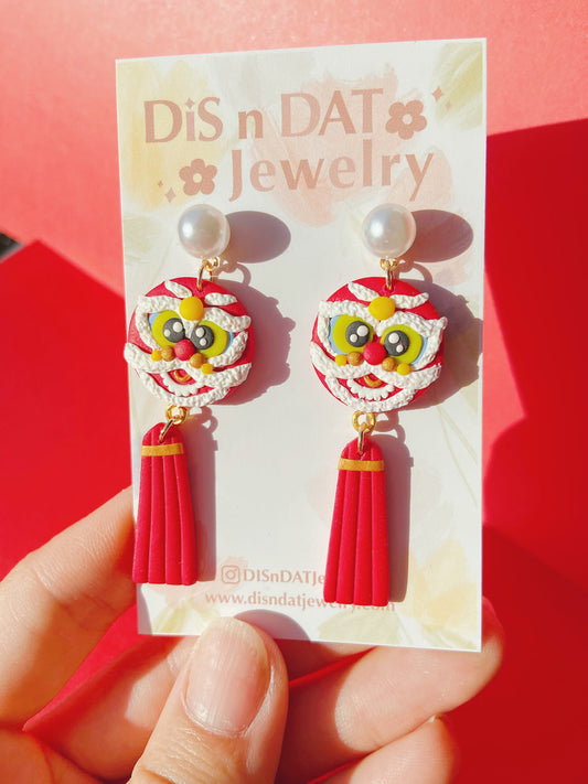 Lion Dance Head CNY Earrings
