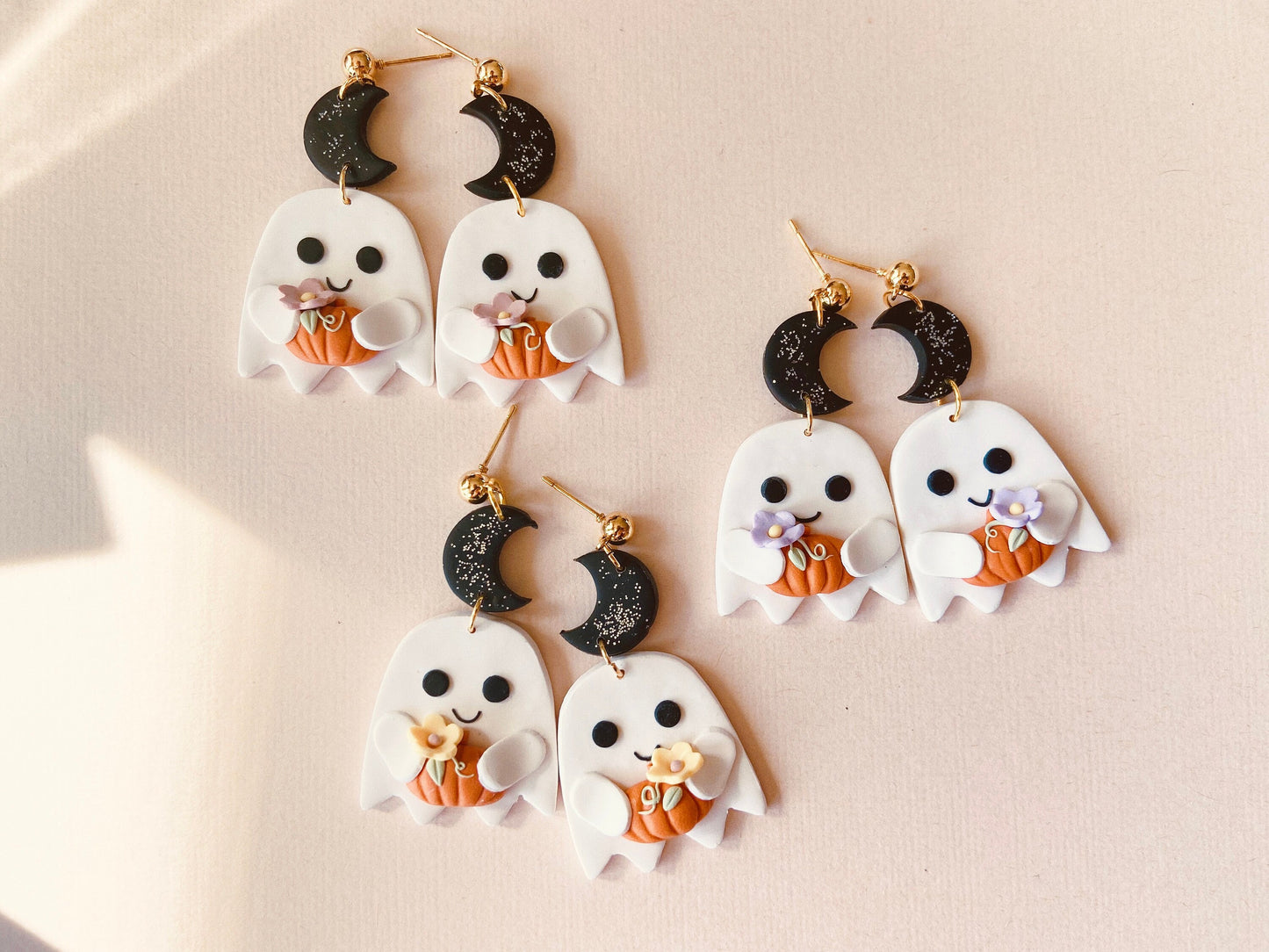 Halloween Ghost Holding Pumpkin Earrings